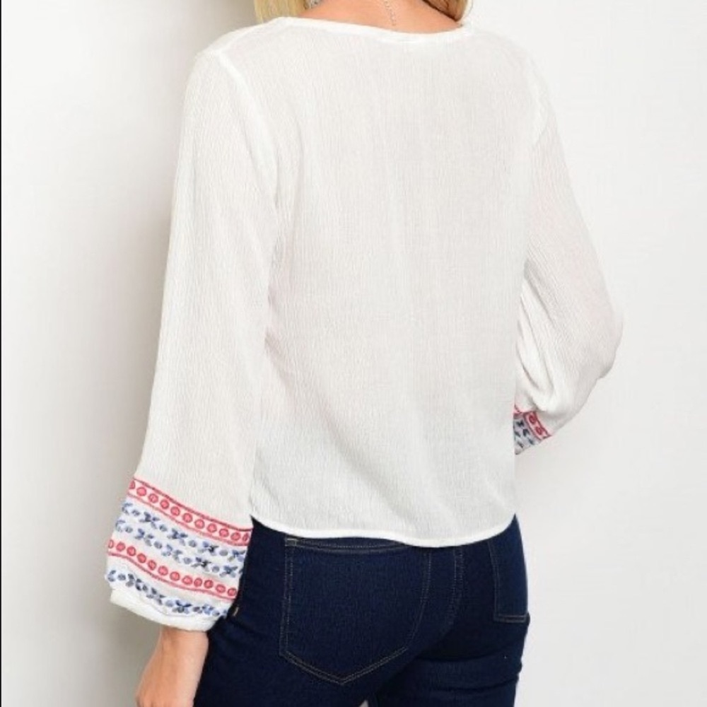 Boho Peasant Top Embroidery Sequins Puff Sleeve Tassels White Red Blue S M L - Picture 6 of 14